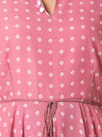 Indya Pink & White Bandhani Printed Maxi Dress - Distacart
