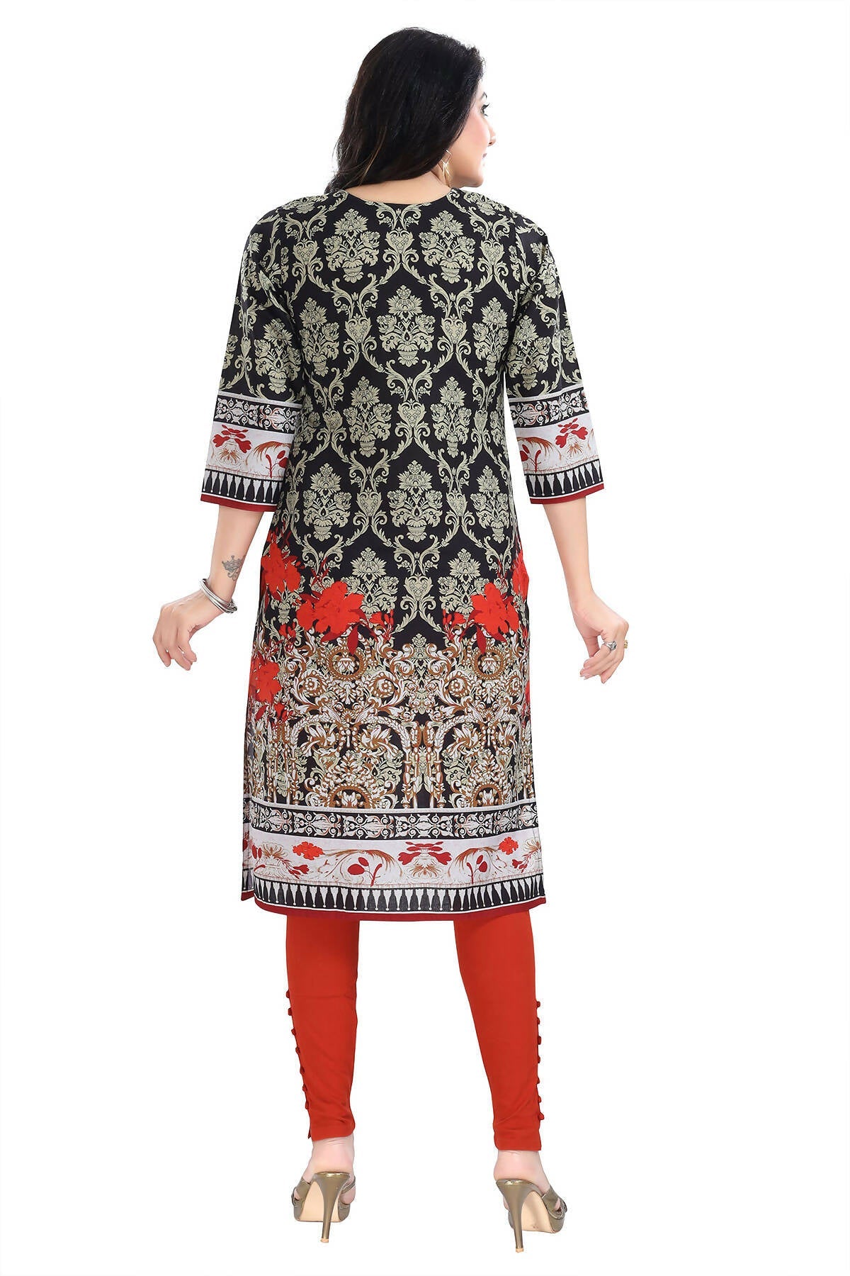 Snehal Creations Deep Black Designer Digital Print Cotton Slub Fabric Long Kurti Tunic - Distacart