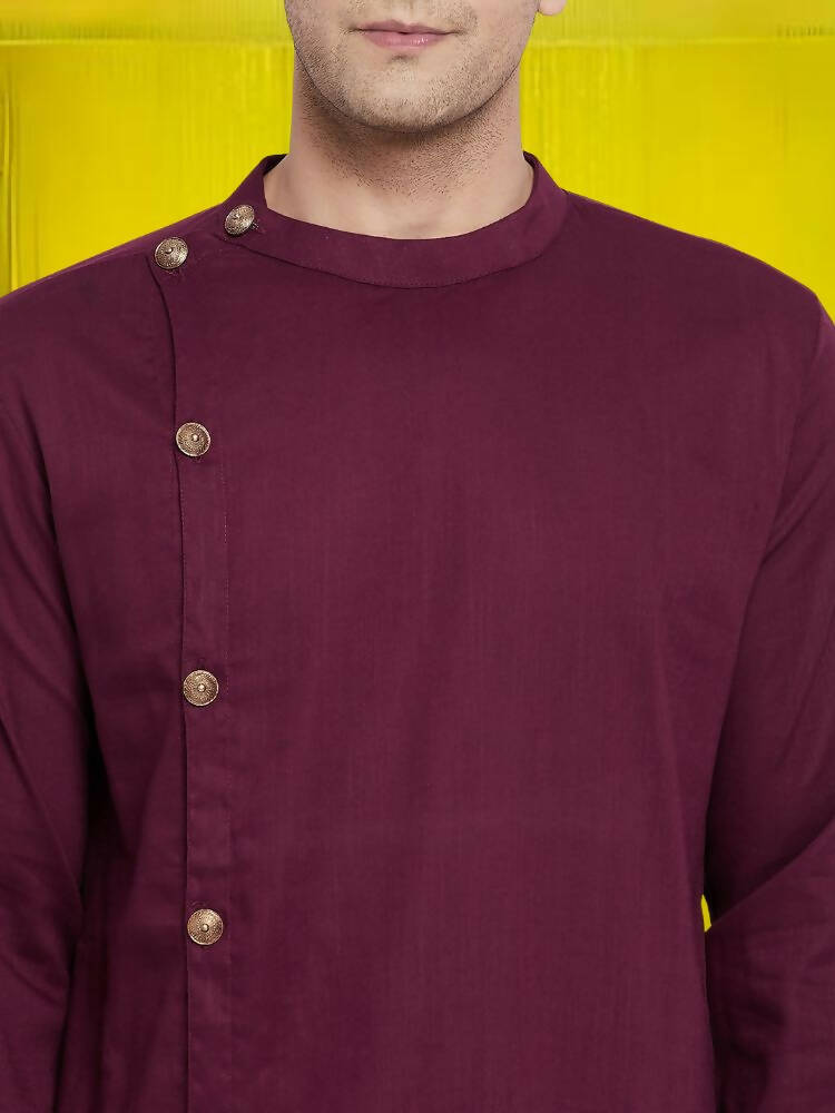 Even Apparels Pure Cotton Maroon Asymetrical Kurta - Maroon