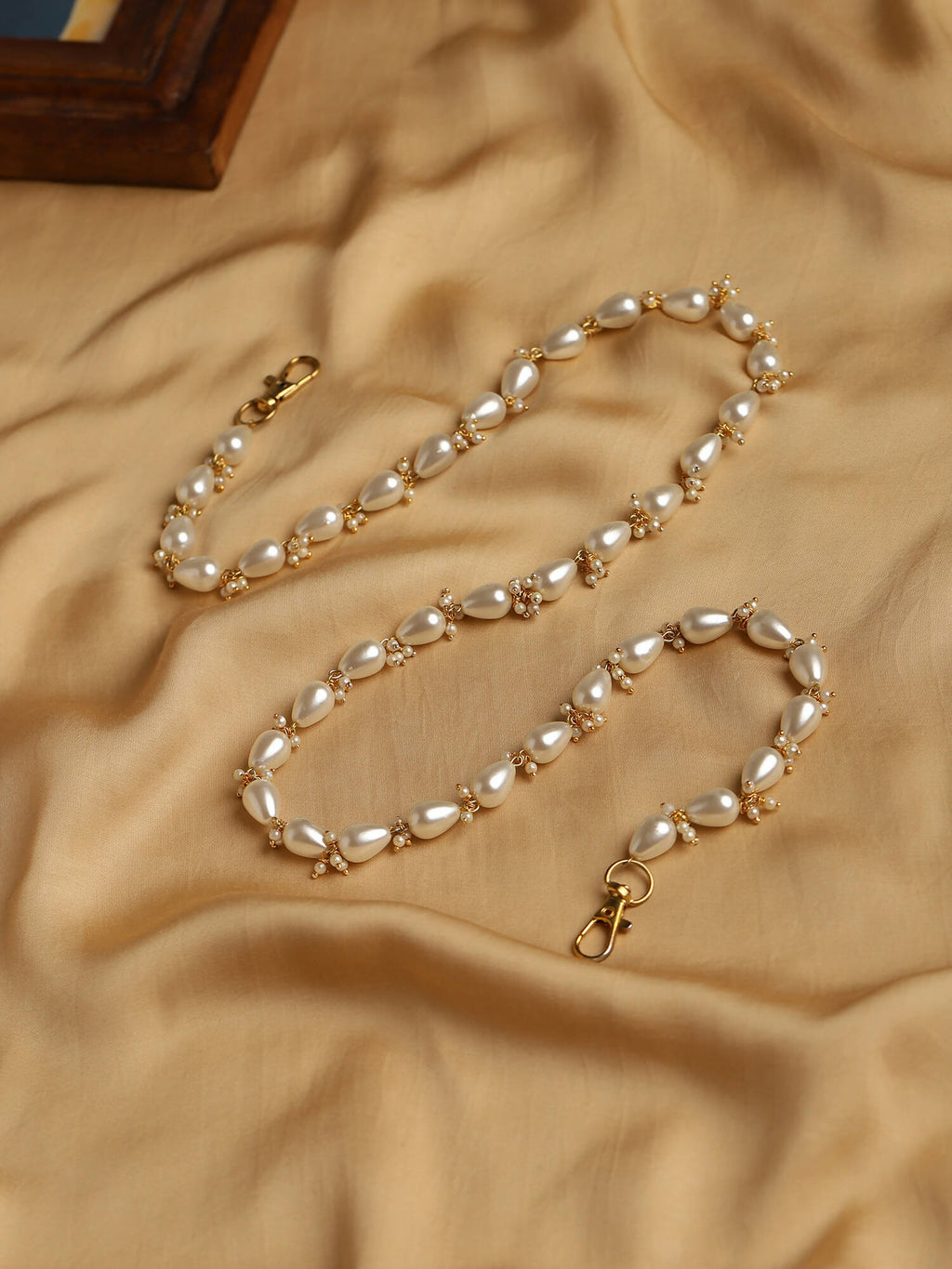 Gold-Toned White Embellished Mask Chain - Ruby Raang - Distacart