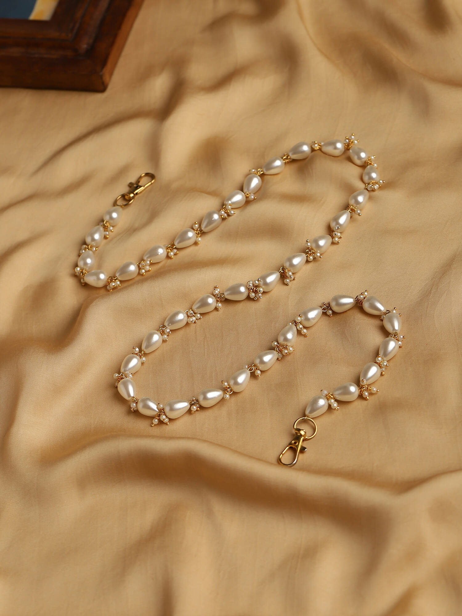 Gold-Toned White Embellished Mask Chain - Ruby Raang - Distacart