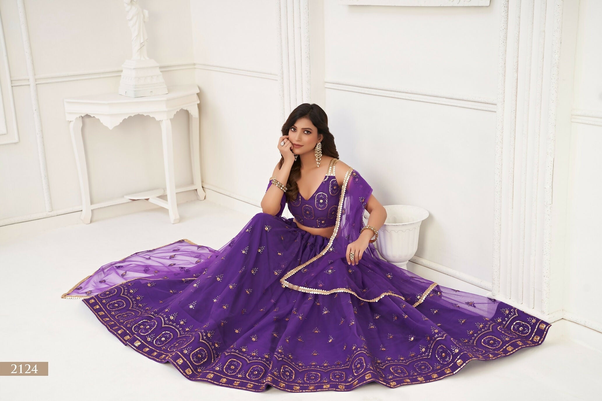 Eilara Women'S Purple Butterfly Net Embroidered Thread Work Designer Lehenga Choli