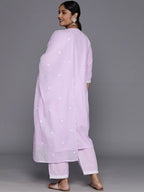 Sztori Plus Size Floral Embroidered Pure Cotton Anarkali Kurta & Trousers With Dupatta - Distacart