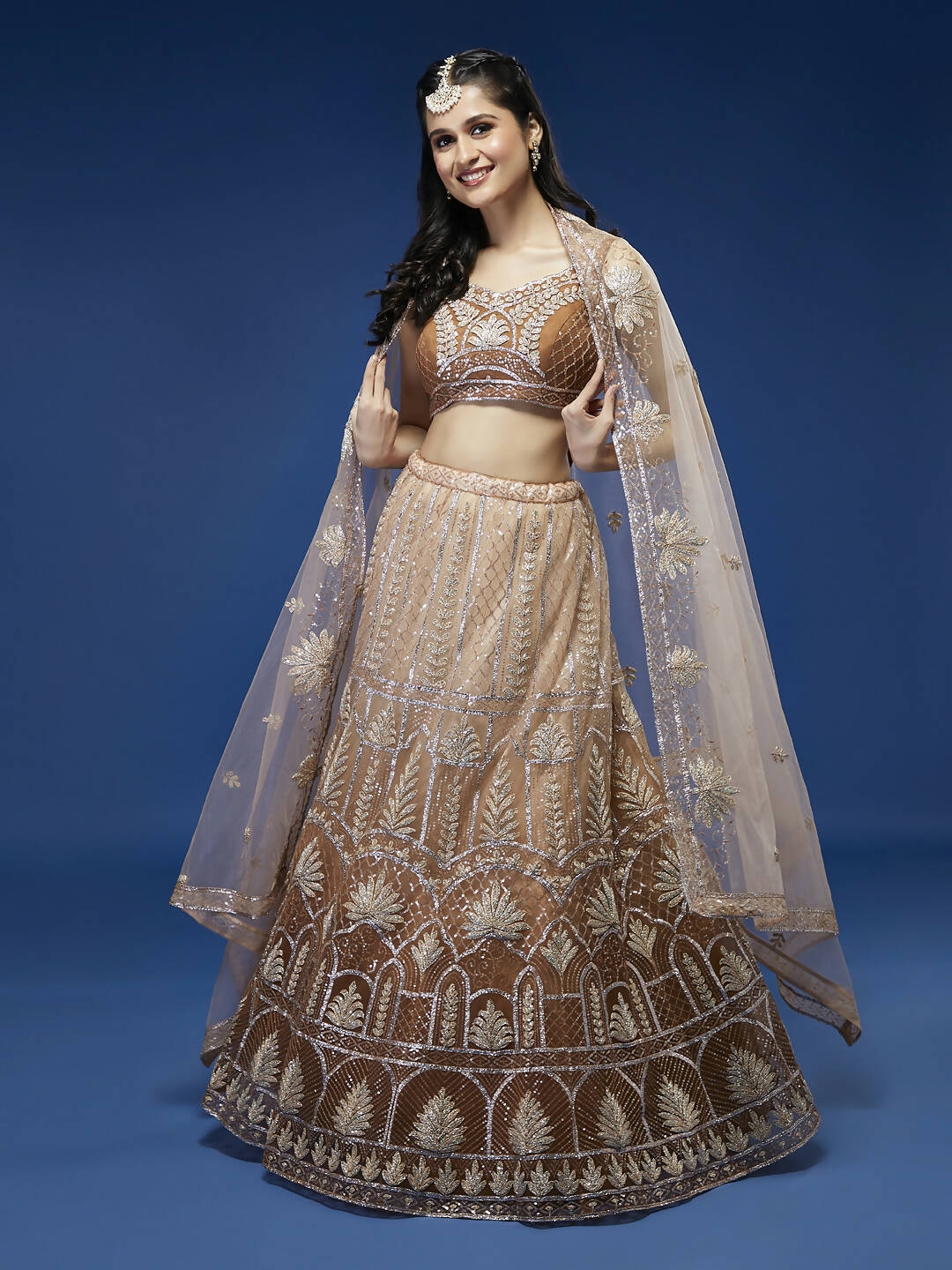 House of Panchhi Rust Net Gotapatti Work Lehenga & Blouse with Dupatta