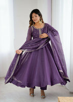 The52 Women's Beautiful Embroidery Work Crunchy Silk Fabric Flared Anarkali Pant and Dupatta Set - Distacart