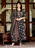 Miravan Women's Embroidered Multi Colour Anarkali Kurta With Palazzo And Dupatta