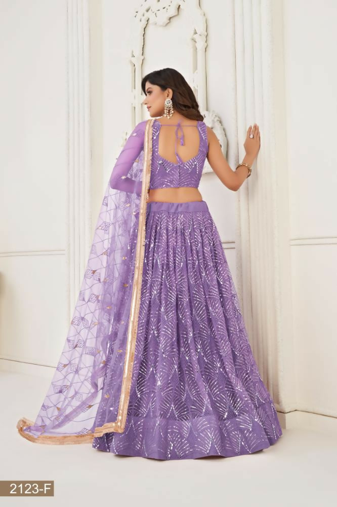Aastha Fashion Lavender Butterfly Net Tone To Tone Thread Work, Sequence Work And Original Mirror Work Embroidery Wedding Wear Lehenga Choli