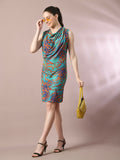 Myshka Women's Multi Printed Cowl Neck Bodycon Party Dress - Distacart