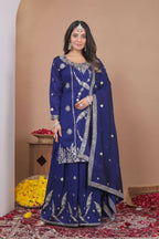 Teeya Creation Blue Color Vichitra Silk Embroidery Work Wedding Wear Palazzo Set - Distacart