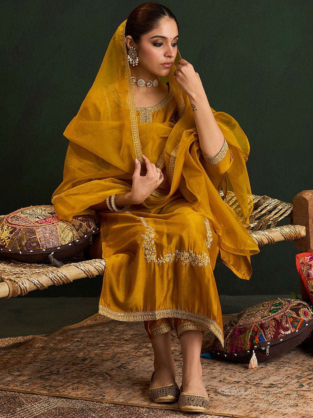 Indo Era Women Embroidered Regular Sequinned Kurta with Trousers & With Dupatta - Distacart