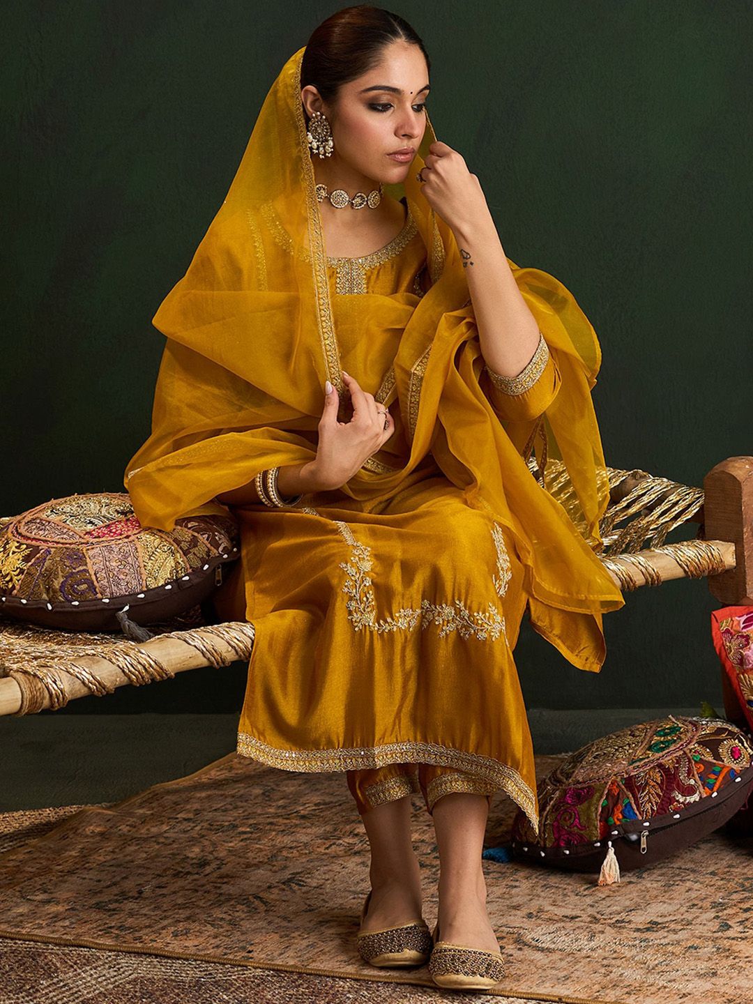 Indo Era Women Embroidered Regular Sequinned Kurta with Trousers & With Dupatta - Distacart