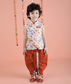 Joban Fashion Kids Island Cotton Sleeveless printed Kurta and Solid Dhoti - Rust - Distacart