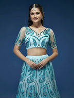 House of Panchhi Seagreen Net Sequins Embroidered Lehenga & Blouse with Dupatta