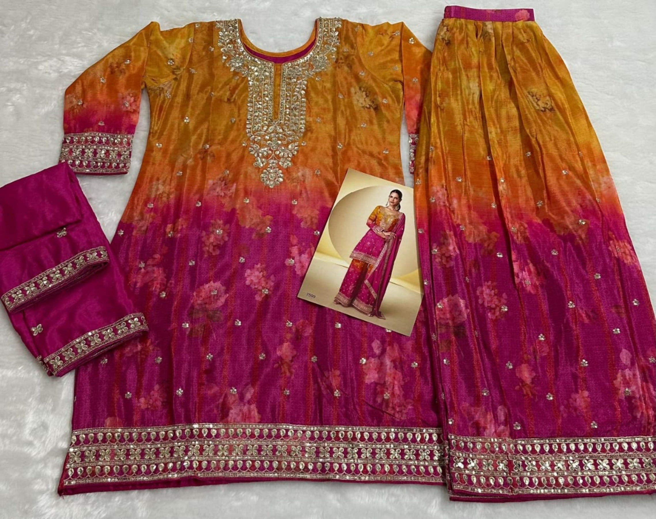 Anaita Pink Chinon Silk Readymade Suit with Sequence Work - Distacart