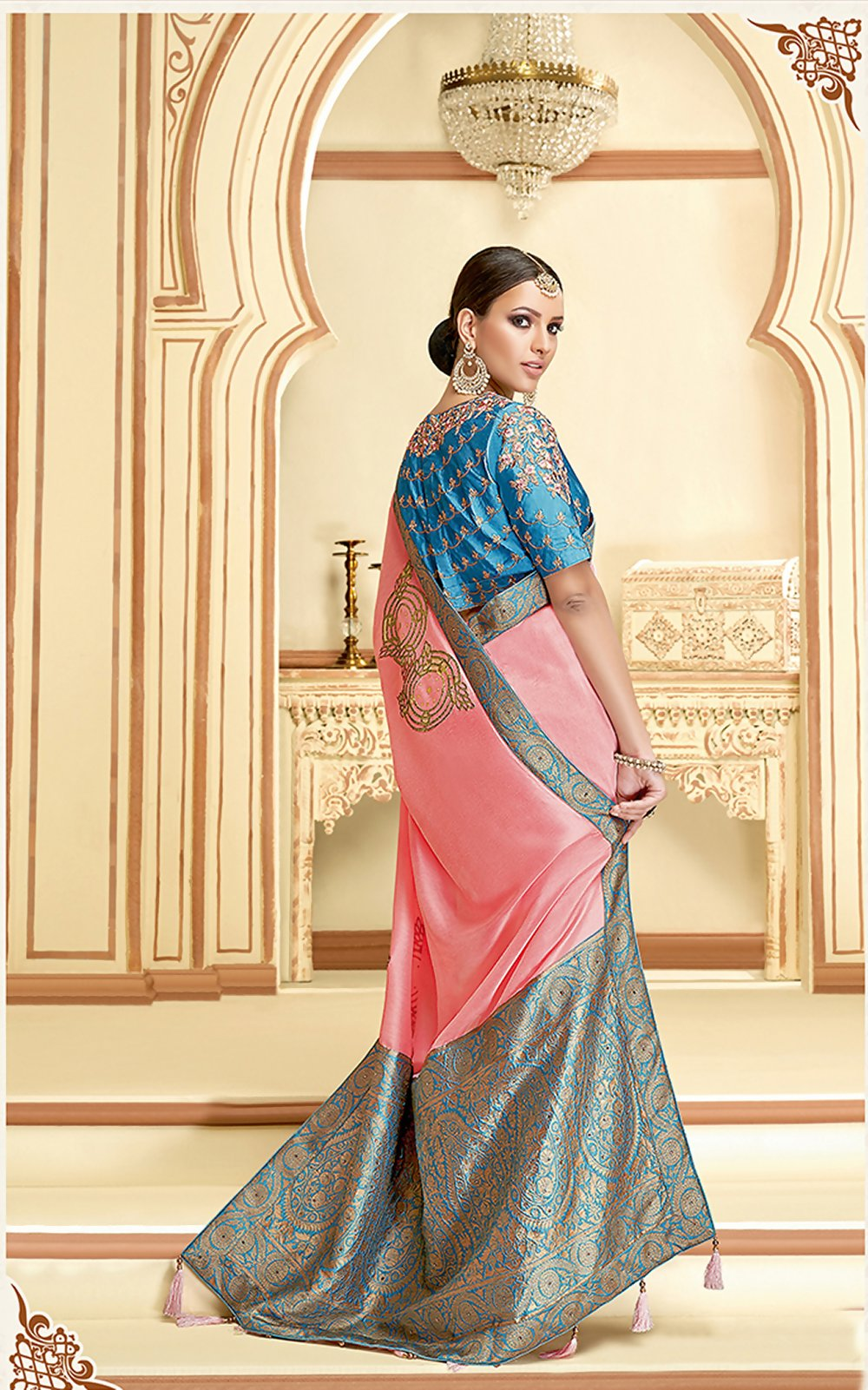 Pink Silk Georgettethread And Zari Embroidery, Laser Cut Buttas, Tassels Saree - Norita Hit