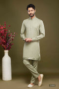 Raivat Ethnic Art Banarasi Silk Thread Work Kurta Pajama In Pista Green Colour