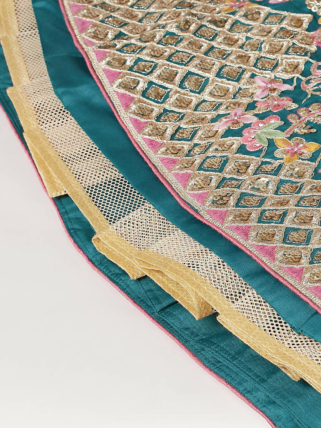 House of Panchhi Teal Pure Georgette Sequinse Work Lehenga & Blouse with Dupatta