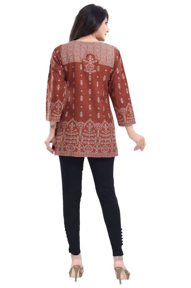 Snehal Creations Rust Faux Crepe Short Kurti Tunic Top