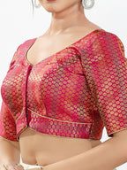 Joban Fashion Pink Brocade Padded Blouse With Sweetheart Neck Elbow Sleeves - Distacart