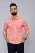 Miravan Men's Peach Spread Collar Animal Print Partywear Shirt