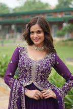 Joban Fashion Purple Georgette Sequence Embroidery Work Kurta Set - Distacart