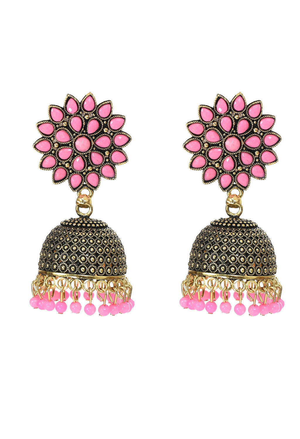 Mominos Fashion Johar Kamal Beautiful Kundan Work Jhumka With Baby Pink Beads - Distacart