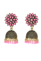 Mominos Fashion Johar Kamal Beautiful Kundan Work Jhumka With Baby Pink Beads - Distacart