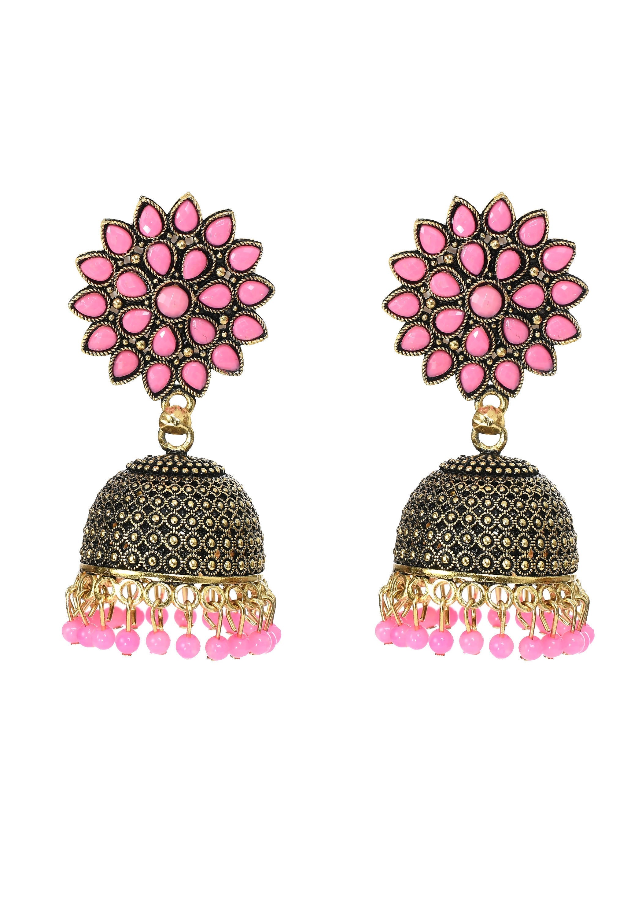 Mominos Fashion Johar Kamal Beautiful Kundan Work Jhumka With Baby Pink Beads - Distacart