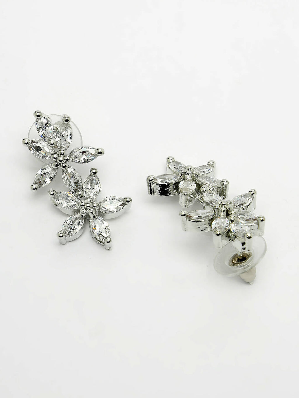 NVR Women Silver Plated Cz Stone Handcrafted Jewellery Set
