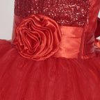 Asmaani Baby Girl's Red Satin Knee Length Frock (AS-DRESS-22148)