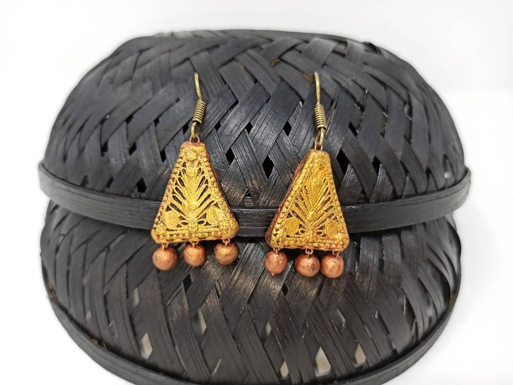 Terracotta Boho Ear Hangings-Copper Gold