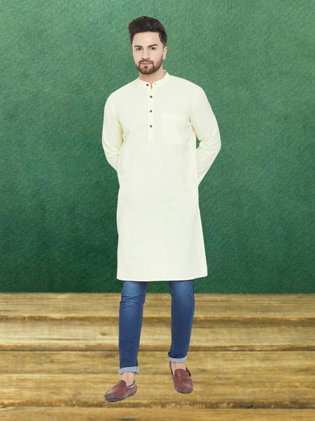 Even Apparels Men's Pure Cotton Yellow Kurta