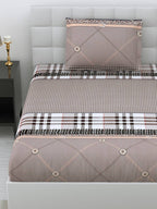 DREAM WEAVERZ Beige Checked 220 TC Glazed Cotton Bedsheet with Pillow Covers
