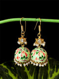 Joban Fashion Green Brass Meenakai Hand Painted Jhumka With Pachi Kundan Earring - Distacart