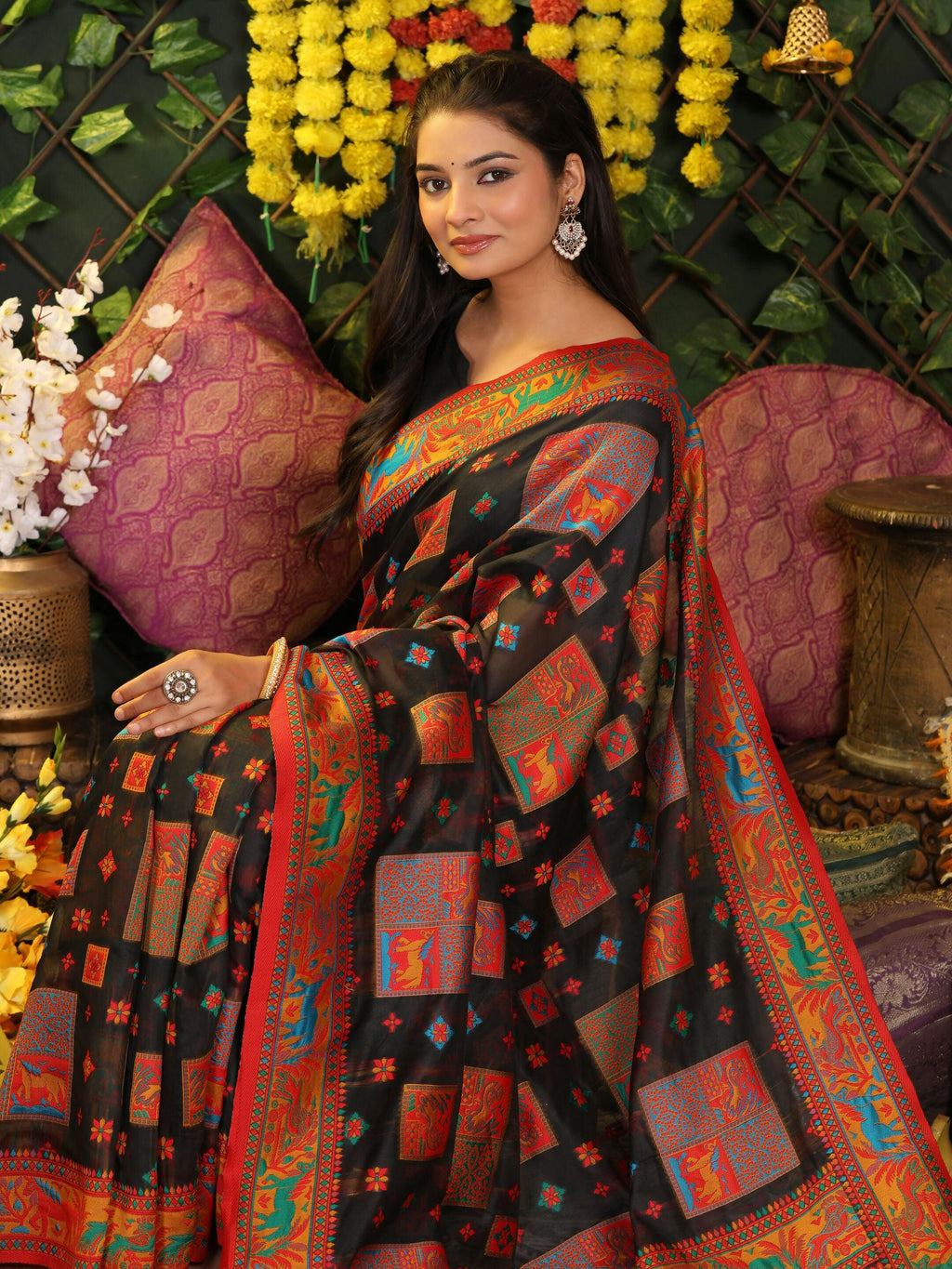 Shree Shyam Fashion Linen Cotton Black Saree - Distacart