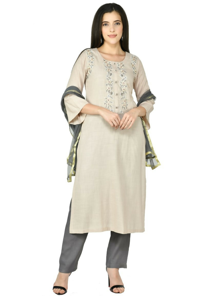 Joban Fashion Beige Cotton Rayon Kurta Set