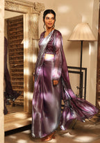Lavender Tom Silk Plain Ready To Wear Saree With Stitched Blouse - Satiksha
