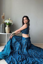 Jyoti Fashion Blue Thread Embroidery Georgette Designer Lehenga Choli with Dupatta