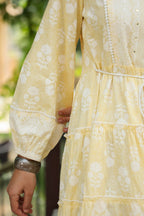 Juniper Women's Yellow Rayon Floral Printed Short Tiered Dress - Distacart