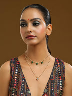 Ruby Raang Gold Kundan and Green Stone Layered Necklace