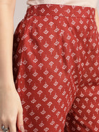 Aavyora Women Maroon Floral Printed Kurta with Printed Pants & Dupatta Set