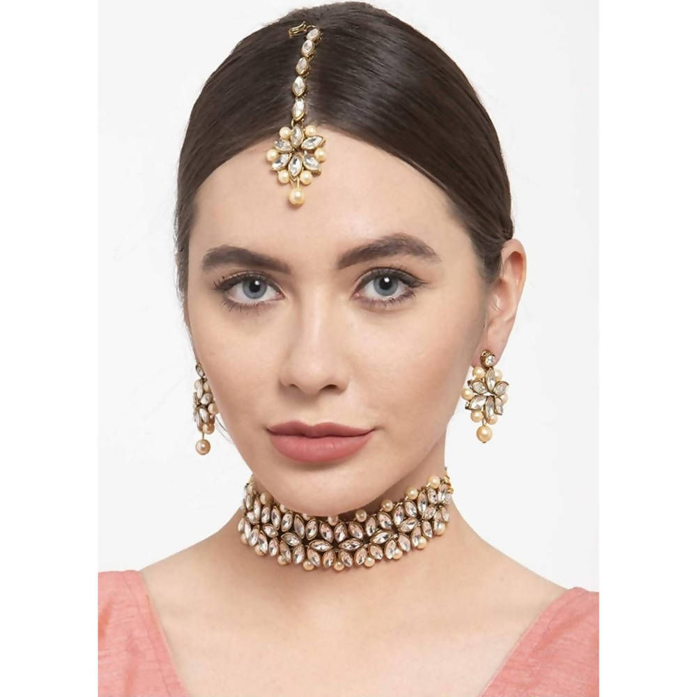 Mominos Fashion Trendy  Stone & Pearls Necklace 