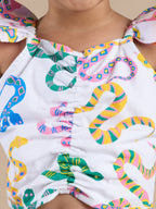 Snakes and Ladders Girls Multi Color Snake Print Top and Shorts Set from Siblings Collection