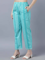 Myshka Women Turquoise Blue Layered Pure Cotton Kurti with Trousers With Dupatta Set - Distacart