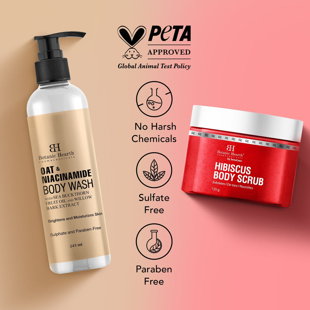 Botanic Hearth Oat & Niacinamide Bodywash & Hibiscus Scrub Combo