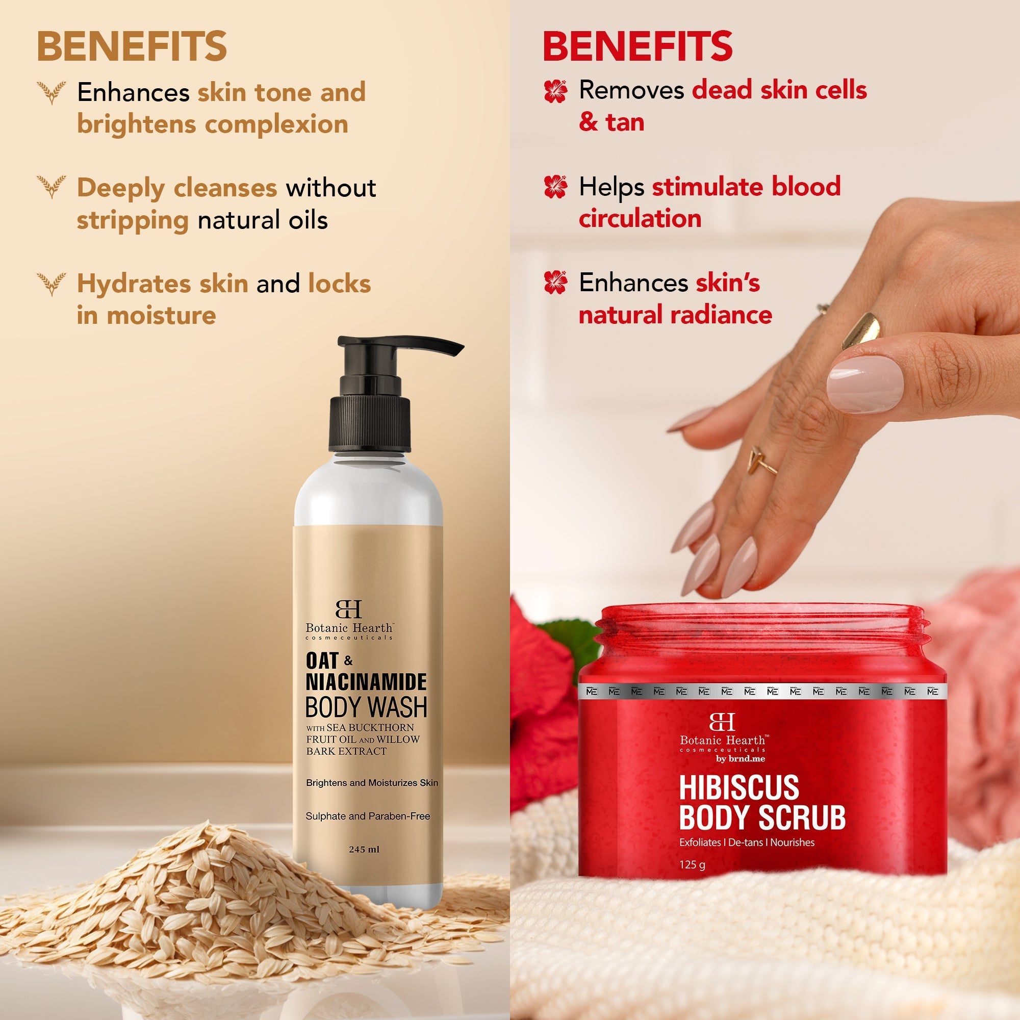 Botanic Hearth Oat & Niacinamide Bodywash & Hibiscus Scrub Combo