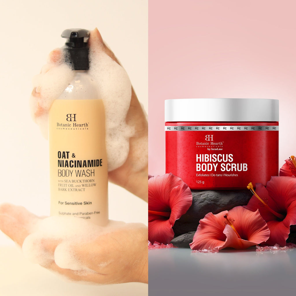 Botanic Hearth Oat & Niacinamide Bodywash & Hibiscus Scrub Combo