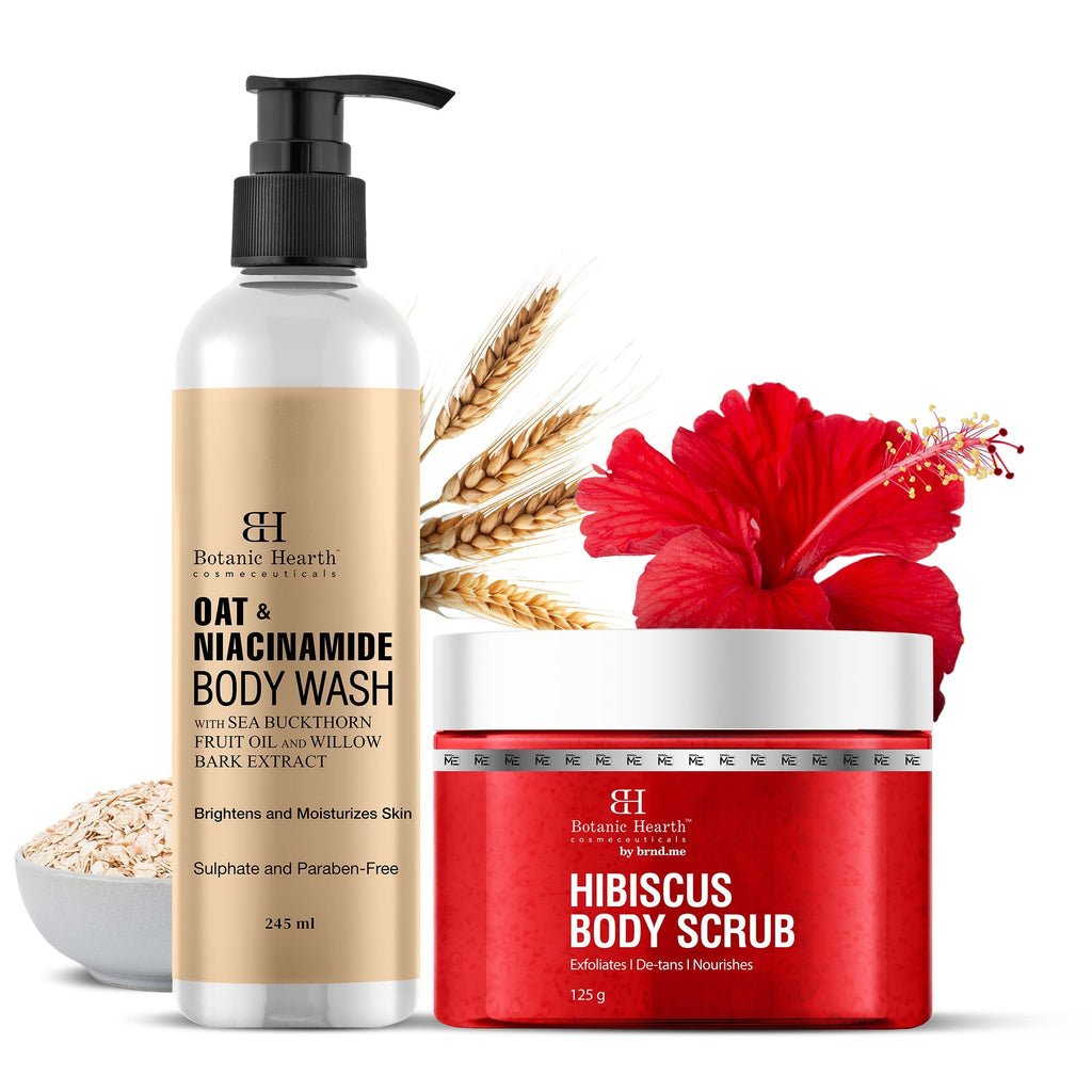 Botanic Hearth Oat & Niacinamide Bodywash & Hibiscus Scrub Combo