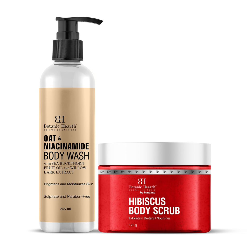 Botanic Hearth Oat & Niacinamide Bodywash & Hibiscus Scrub Combo