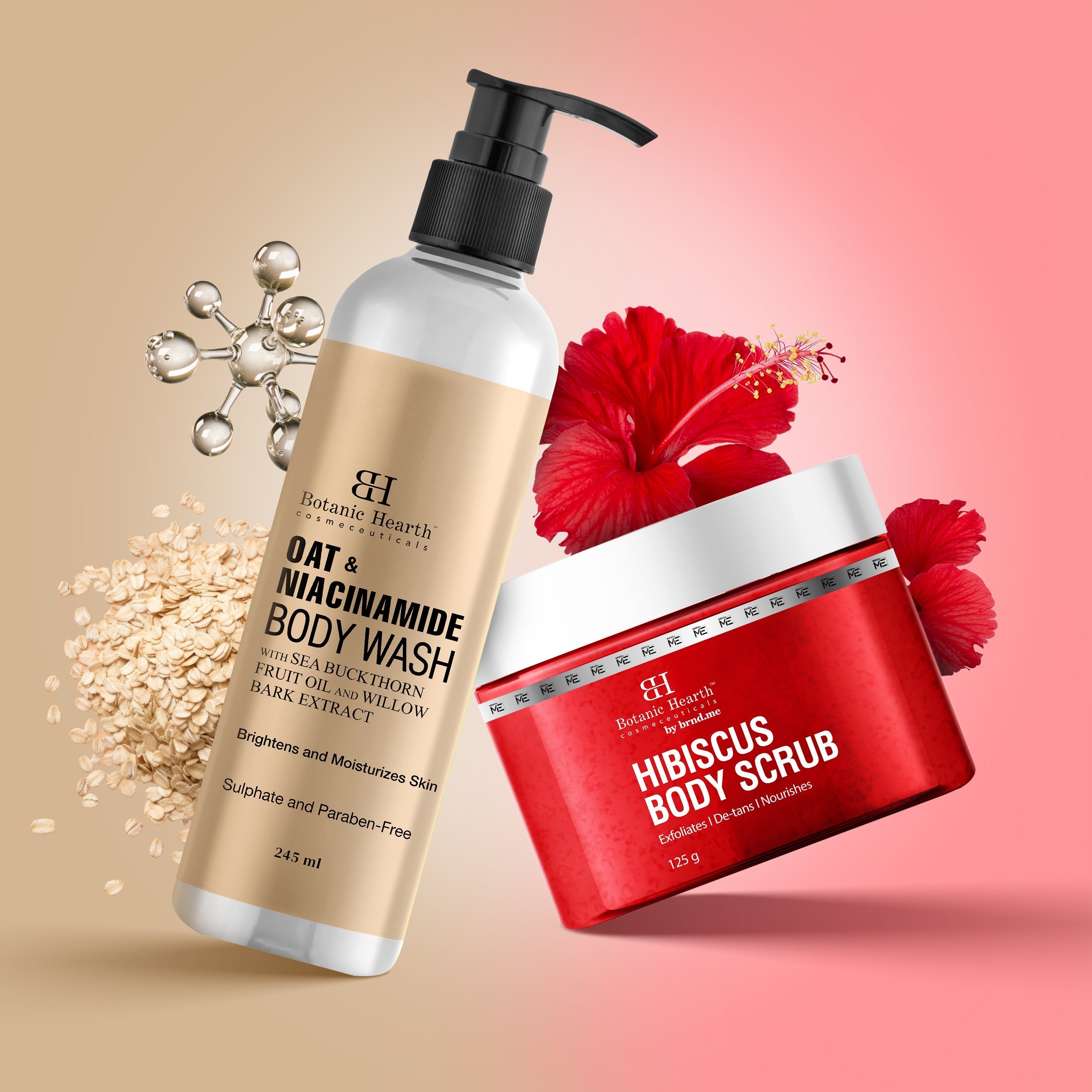 Botanic Hearth Oat & Niacinamide Bodywash & Hibiscus Scrub Combo